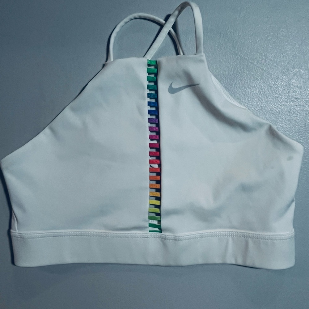 Nike White Sports Bra with Multicolor Accent